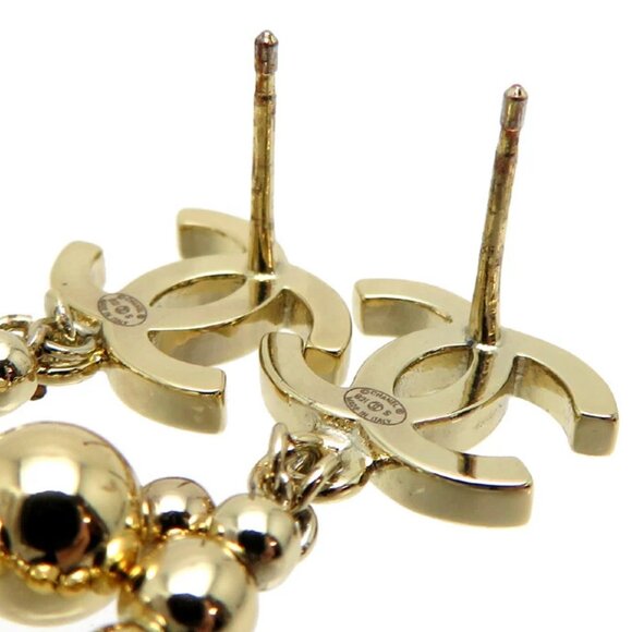 CHANEL CC Logos Bead Ball Dangle Stud Earrings Gold Tone B21S Auth D-dh829 - Picture 4 of 5